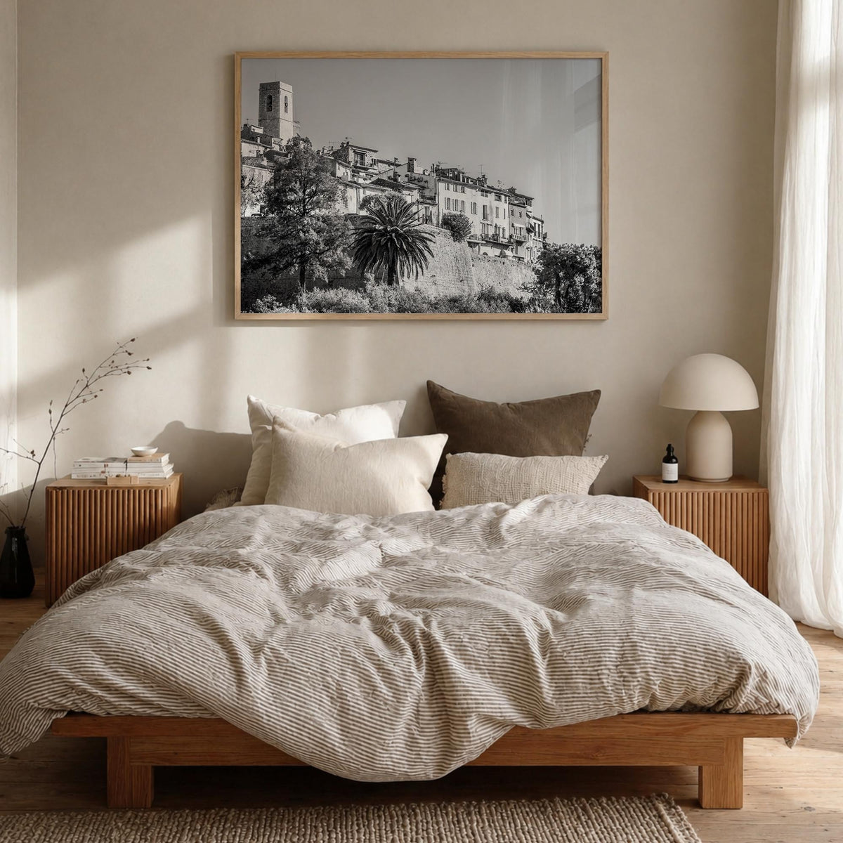 Saint Paul black & white photo poster of Minnesota, USA – horizontal wall art in natural wood frame, hanging on wall