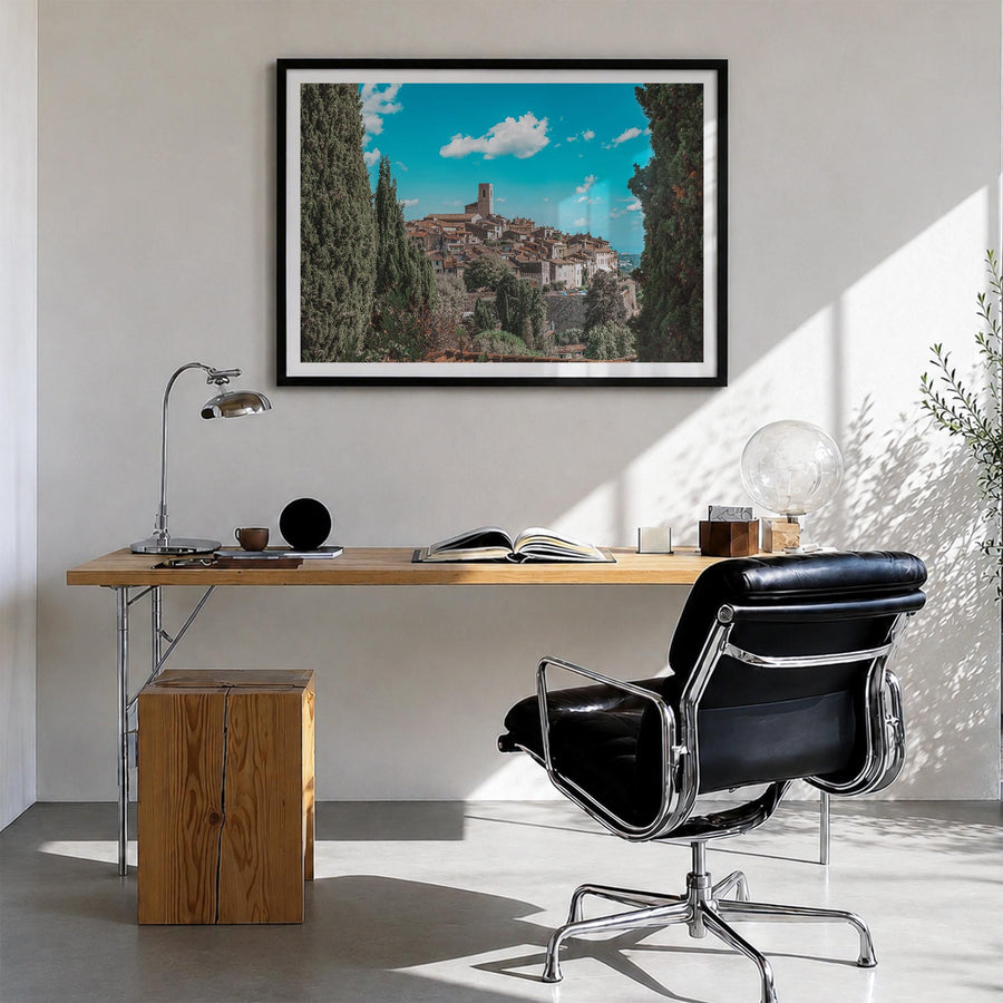 Saint Paul colorful photo poster of Minnesota, USA – horizontal wall art in black wood frame with white border, hanging on wa