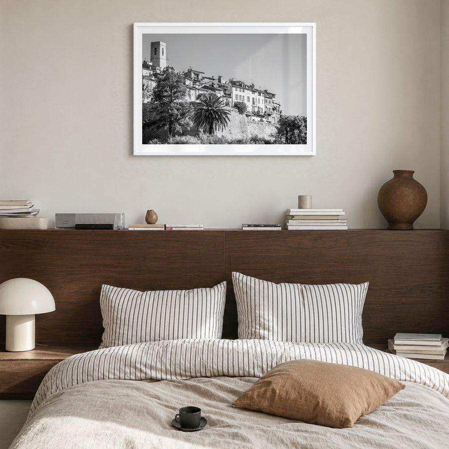 Saint Paul Photo Poster in a white wood frame, hanging in a bedroom, white border