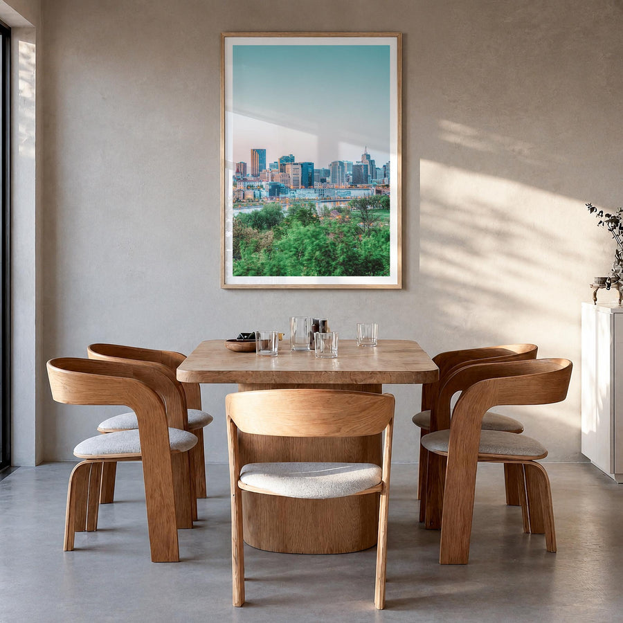 Saint Paul no. 1 colorful photo poster of Minnesota, USA – vertical wall art in natural wood frame with white border, hanging