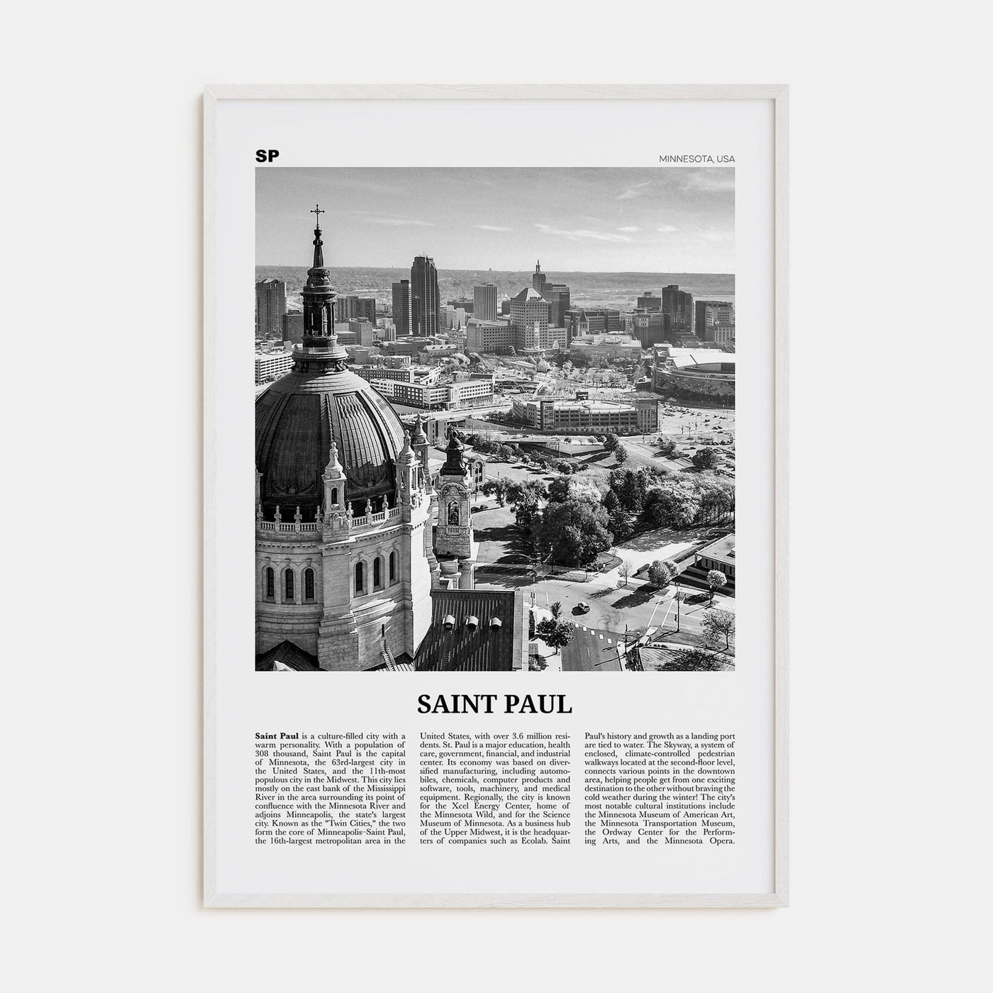 Saint Paul Poster White Wood / 8x12 in Nbourhood Travel B&W Poster