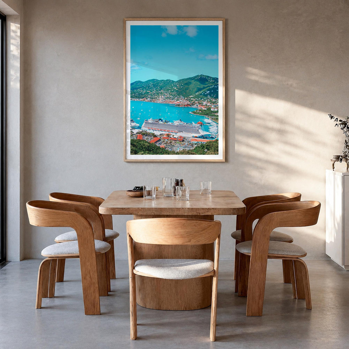 Saint Thomas no. 1 colorful photo poster of United States Virgin Islands – vertical wall art in natural wood frame with white