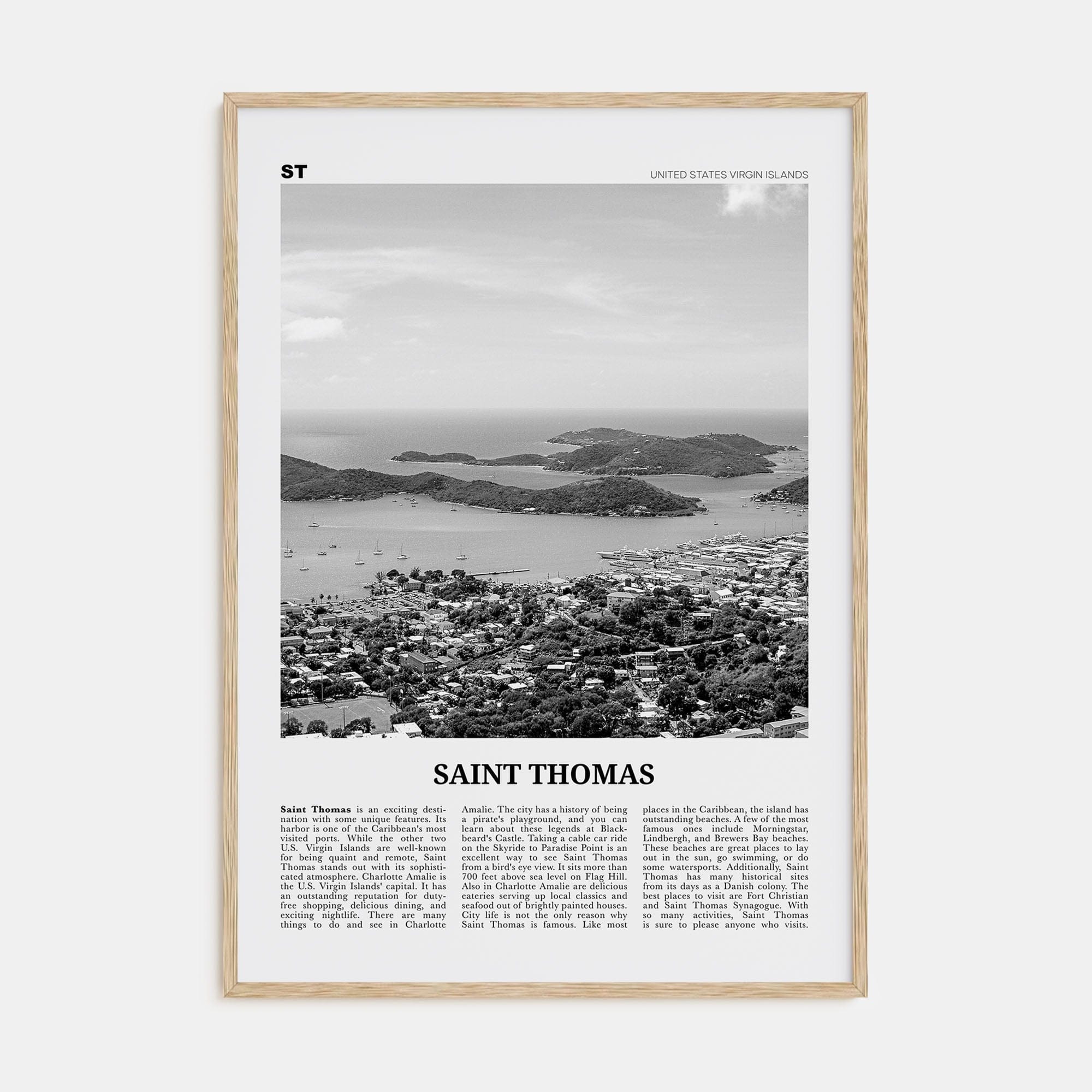 Saint Thomas Poster Natural Wood / 8x12 in Nbourhood Travel B&W Poster