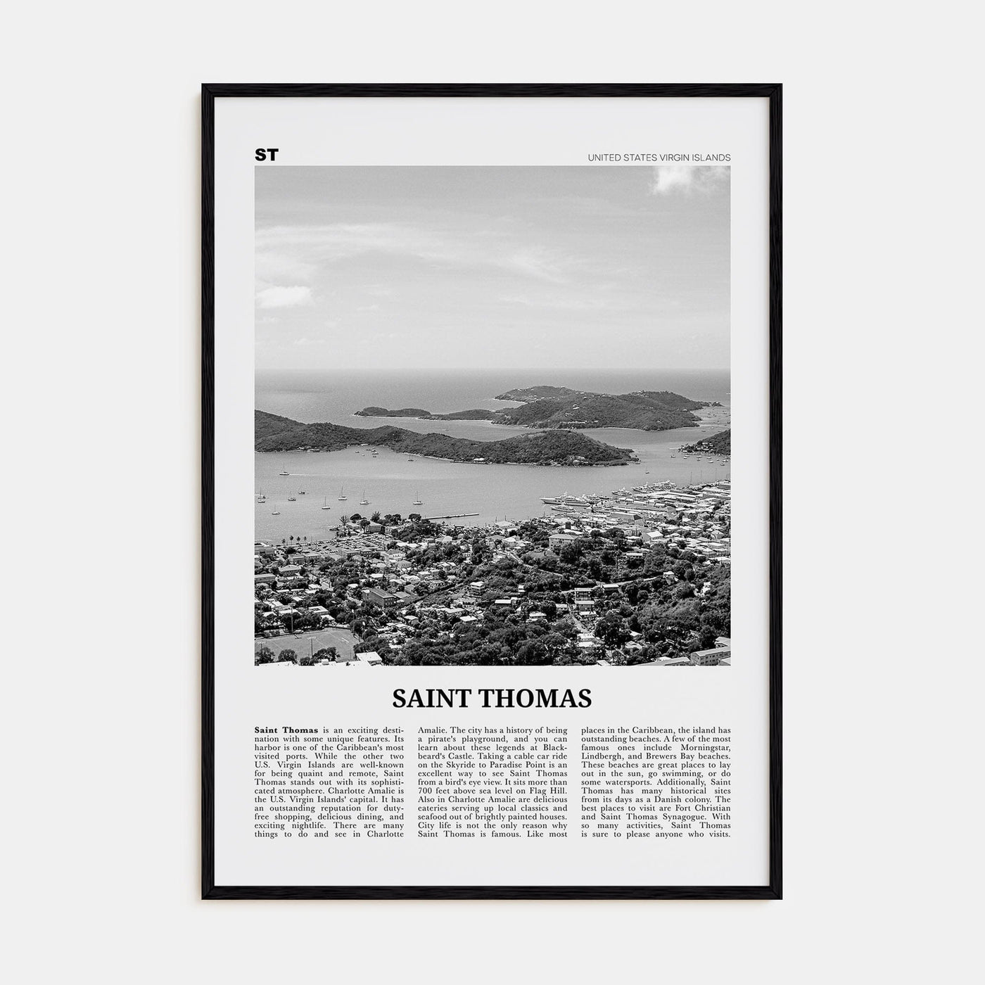 Saint Thomas Poster Black Wood / 8x12 in Nbourhood Travel B&W Poster