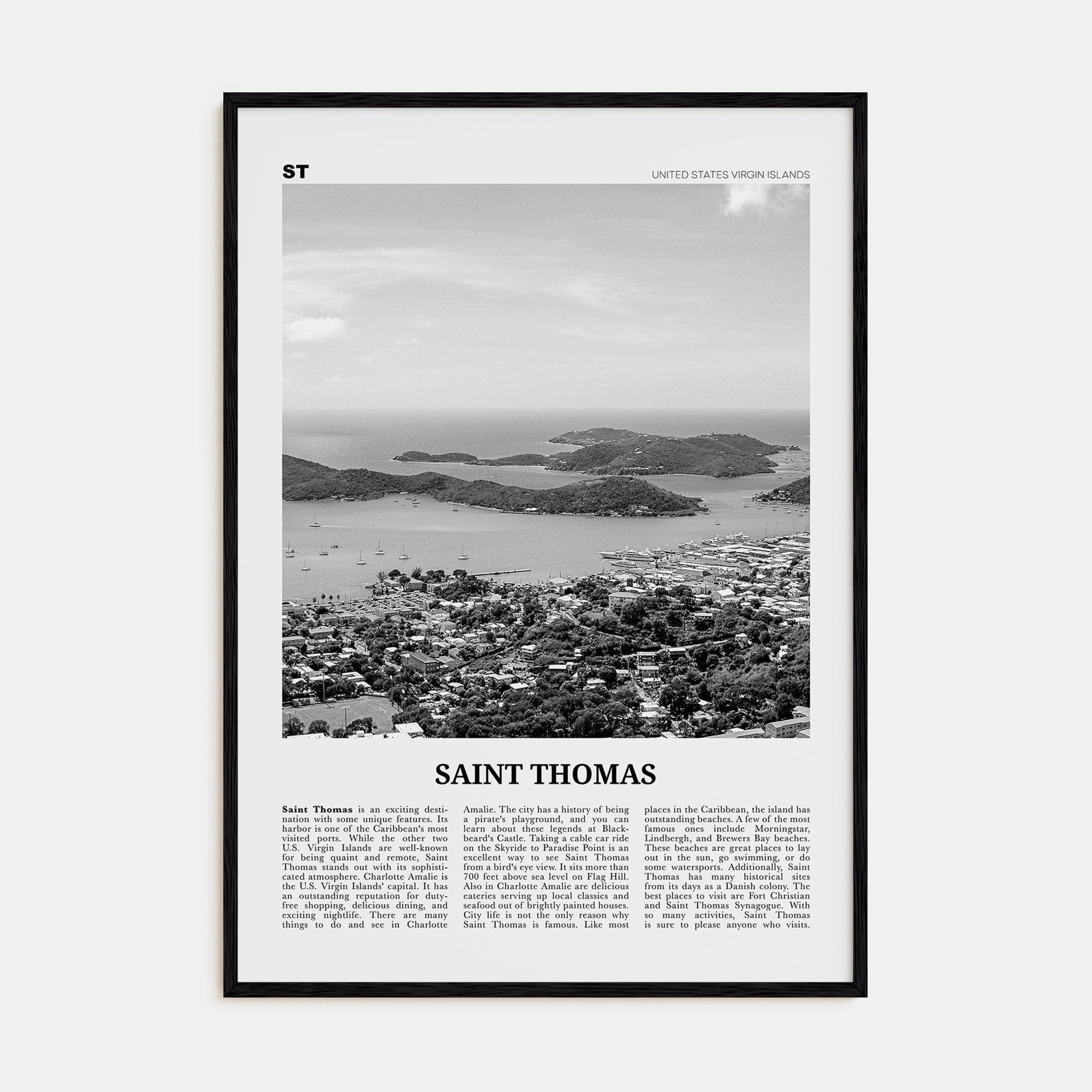 Saint Thomas Poster Black Wood / 8x12 in Nbourhood Travel B&W Poster