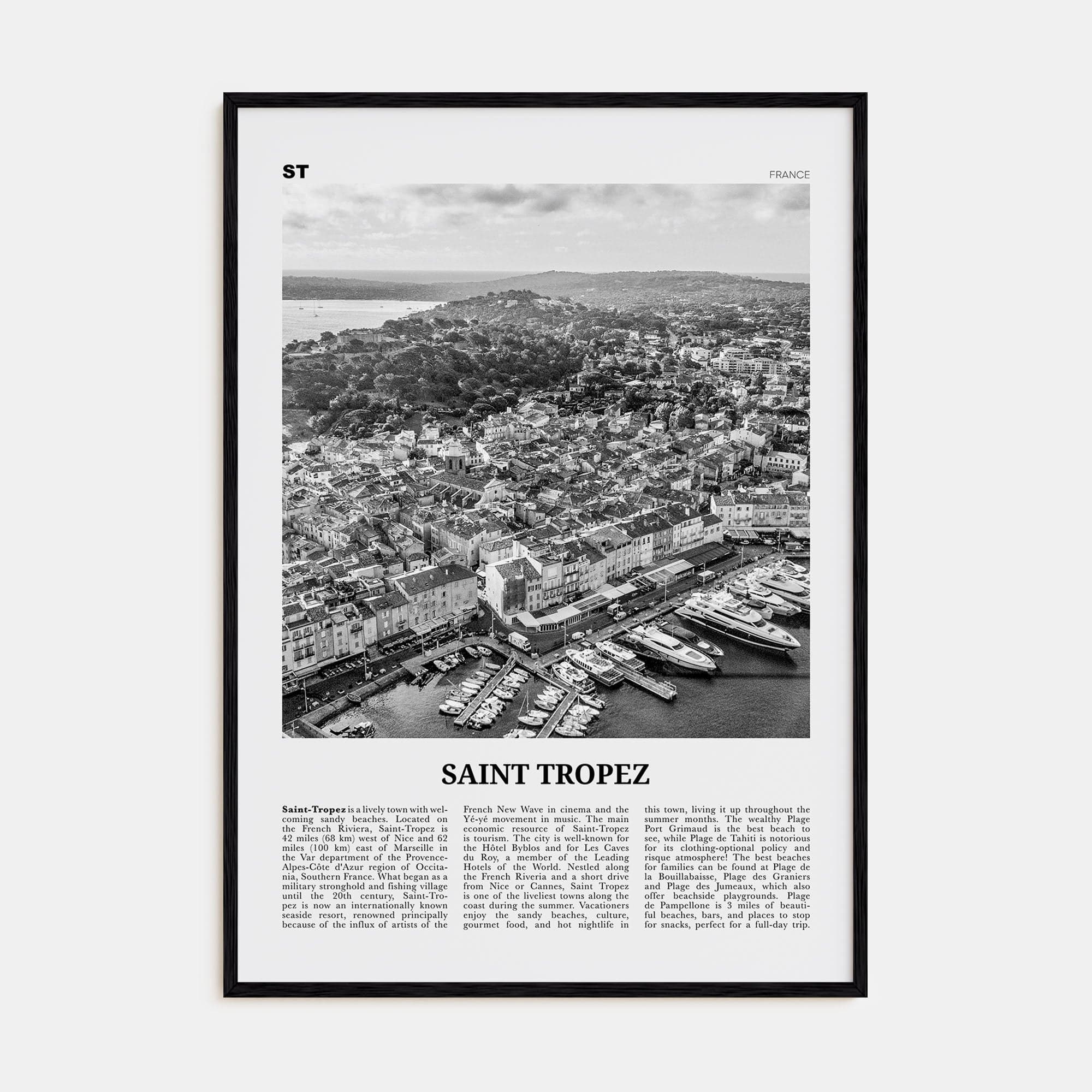 Saint-Tropez Poster Black Wood / 8x12 in Nbourhood Travel B&W Poster