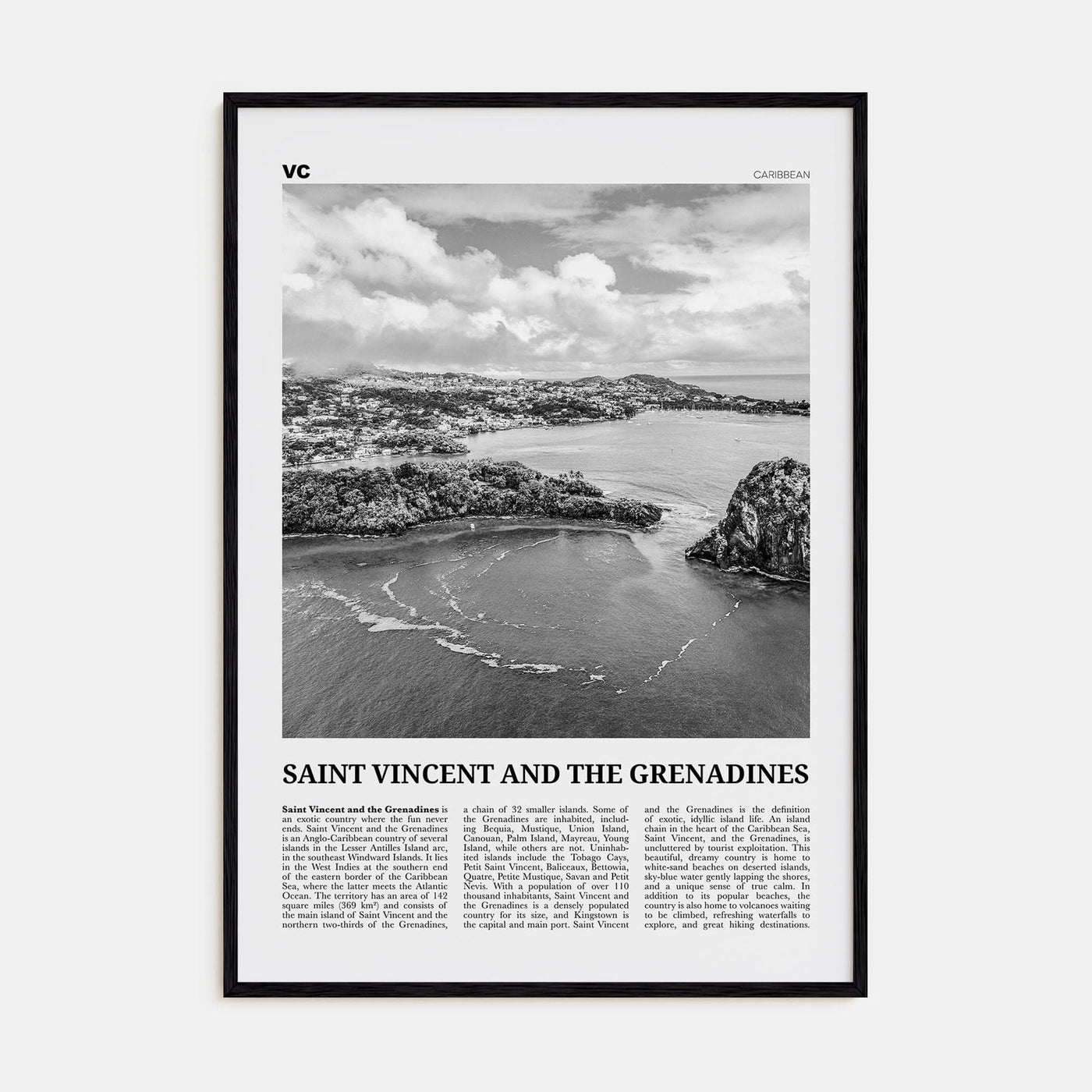 Saint Vincent and the Grenadines Poster Black Wood / 8x12 in Nbourhood Travel B&W Poster