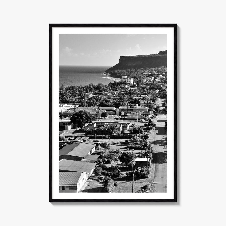 Saipan black & white photo poster of Northern Mariana Islands – vertical wall art, unframed print shown in interior mockup