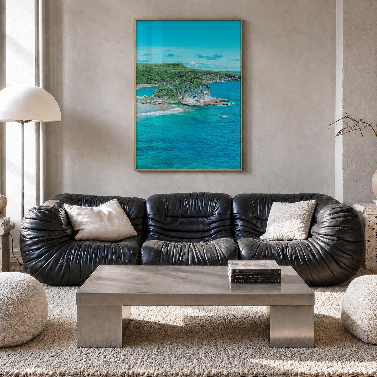 Saipan colorful photo poster of Northern Mariana Islands – vertical wall art in natural wood frame, hanging on wall