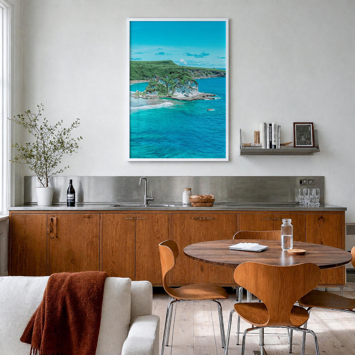 Saipan colorful photo poster of Northern Mariana Islands – vertical wall art in white wood frame, hanging on wall