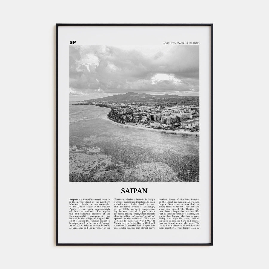 Saipan Poster Black Metal / 8x12 in Nbourhood Travel B&W Poster