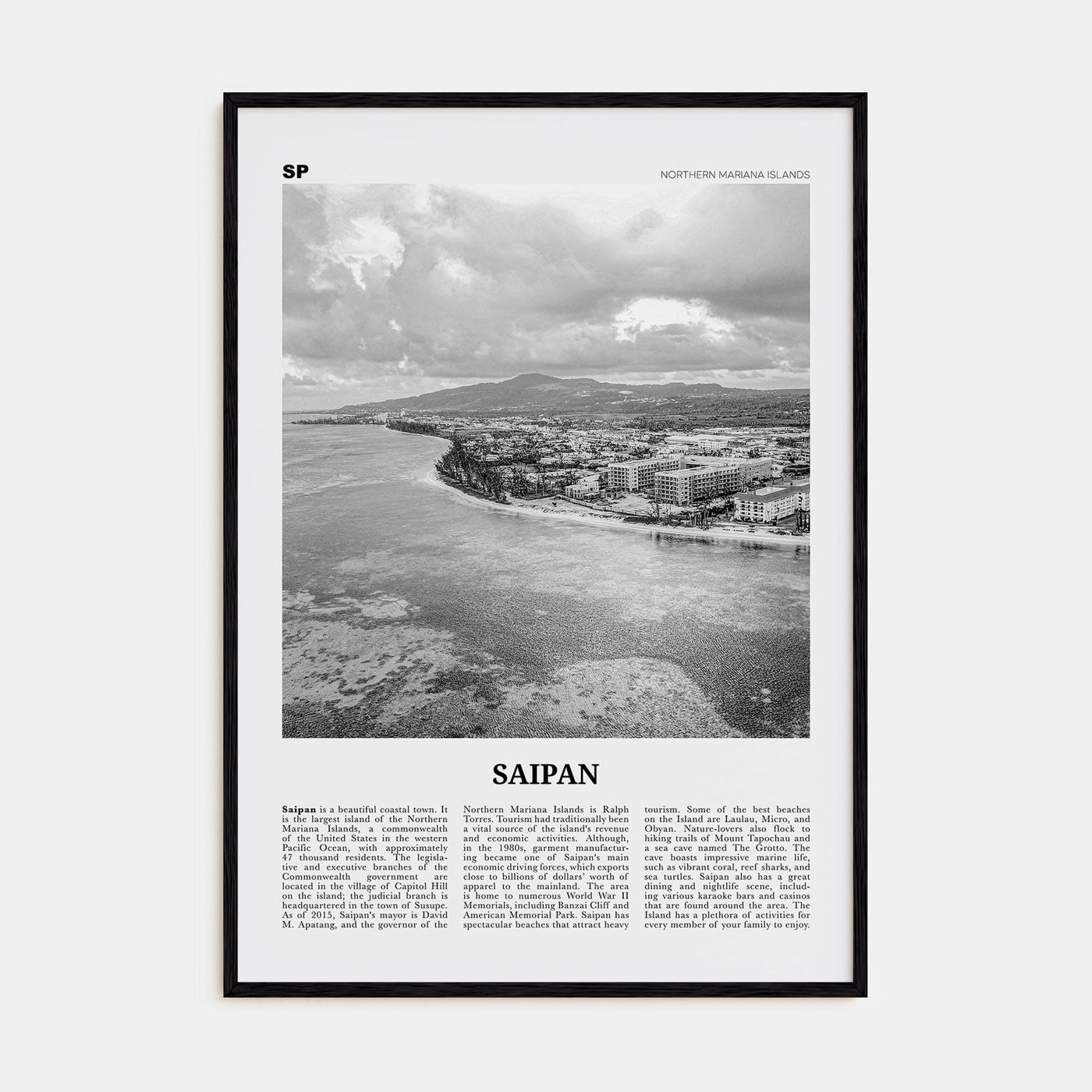 Saipan Poster Black Wood / 8x12 in Nbourhood Travel B&W Poster