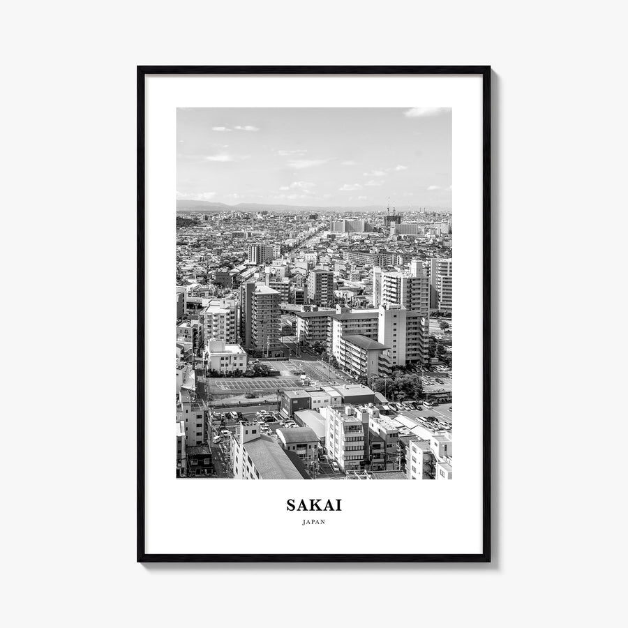 Sakai black & white classic poster of Japan – vertical wall art, unframed print shown in interior mockup