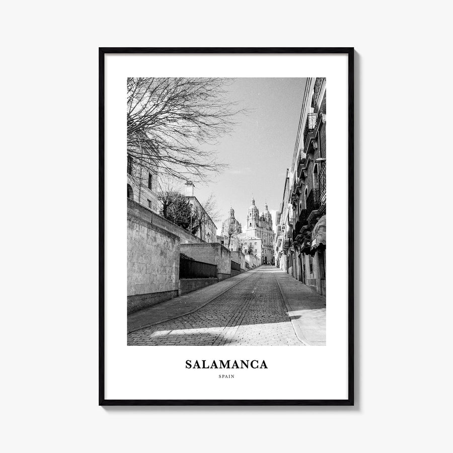 Salamanca black & white classic poster of Spain – vertical wall art, unframed print shown in interior mockup