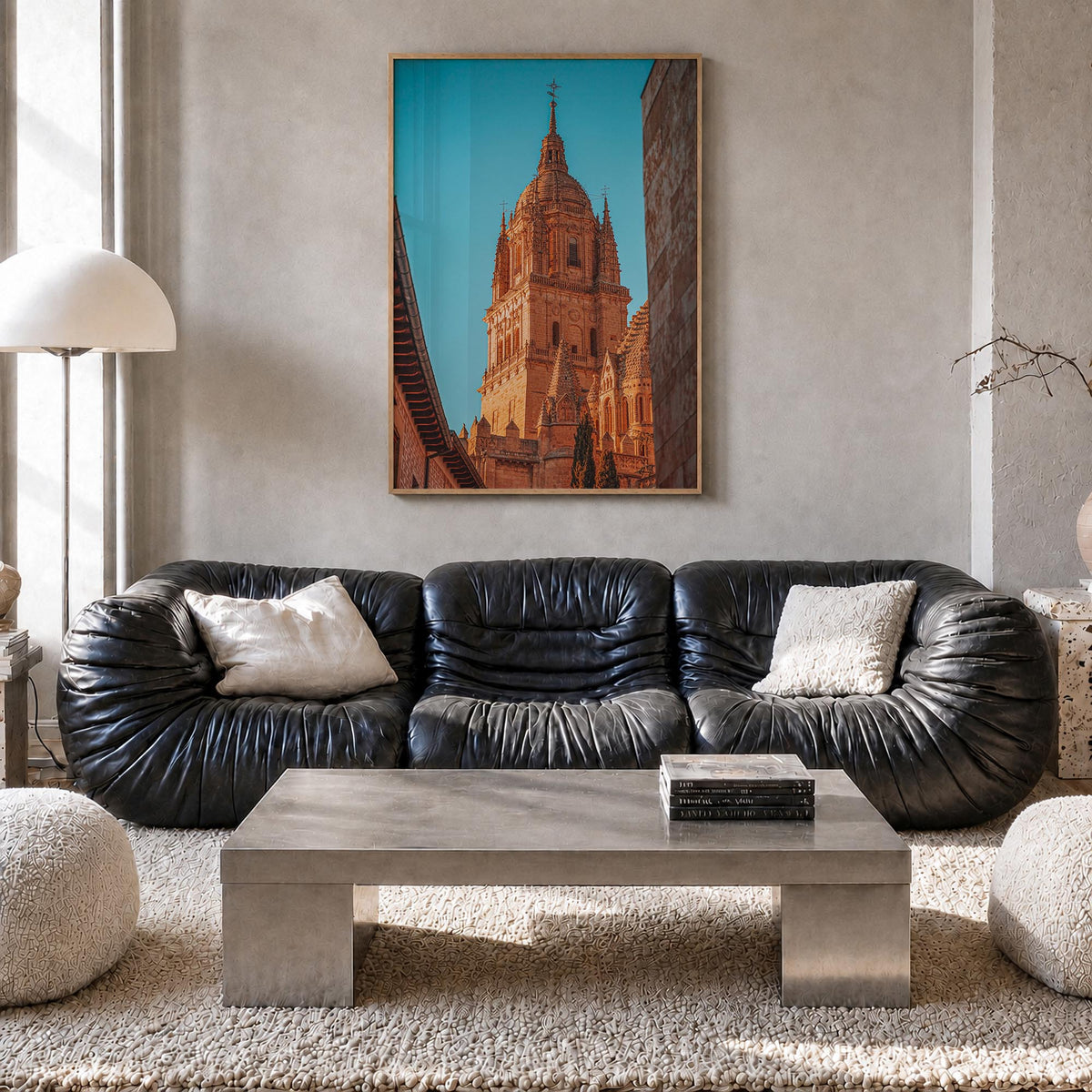 Salamanca colorful photo poster of Spain – vertical wall art in natural wood frame, hanging on wall