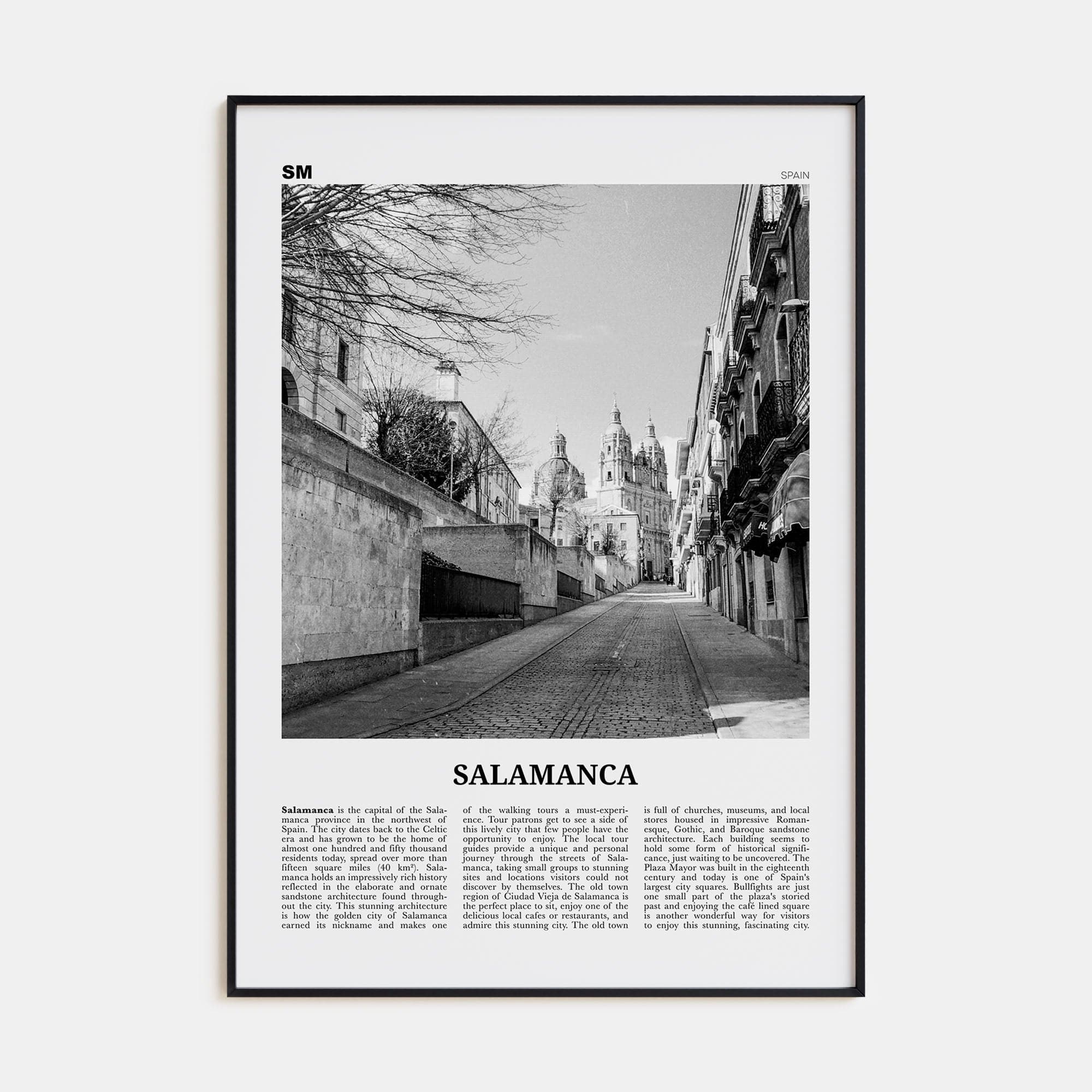 Salamanca Poster Black Metal / 8x12 in Nbourhood Travel B&W Poster