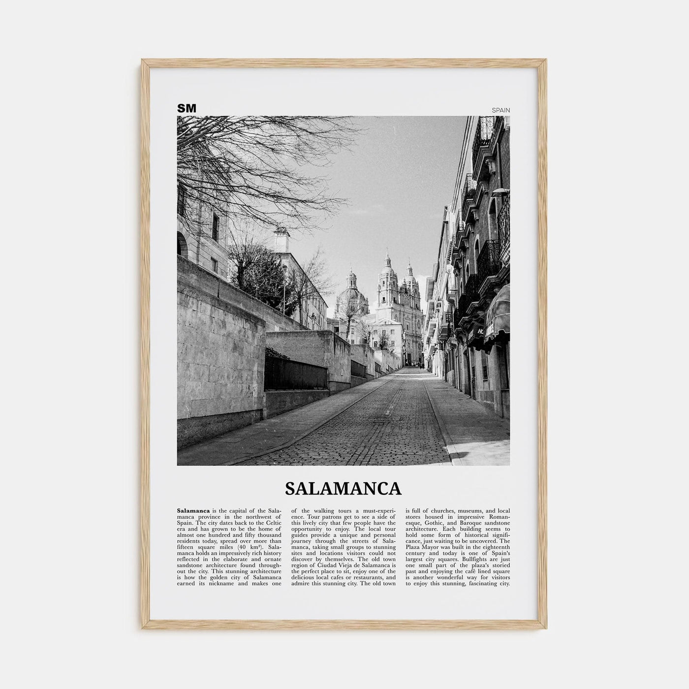 Salamanca Poster Natural Wood / 8x12 in Nbourhood Travel B&W Poster