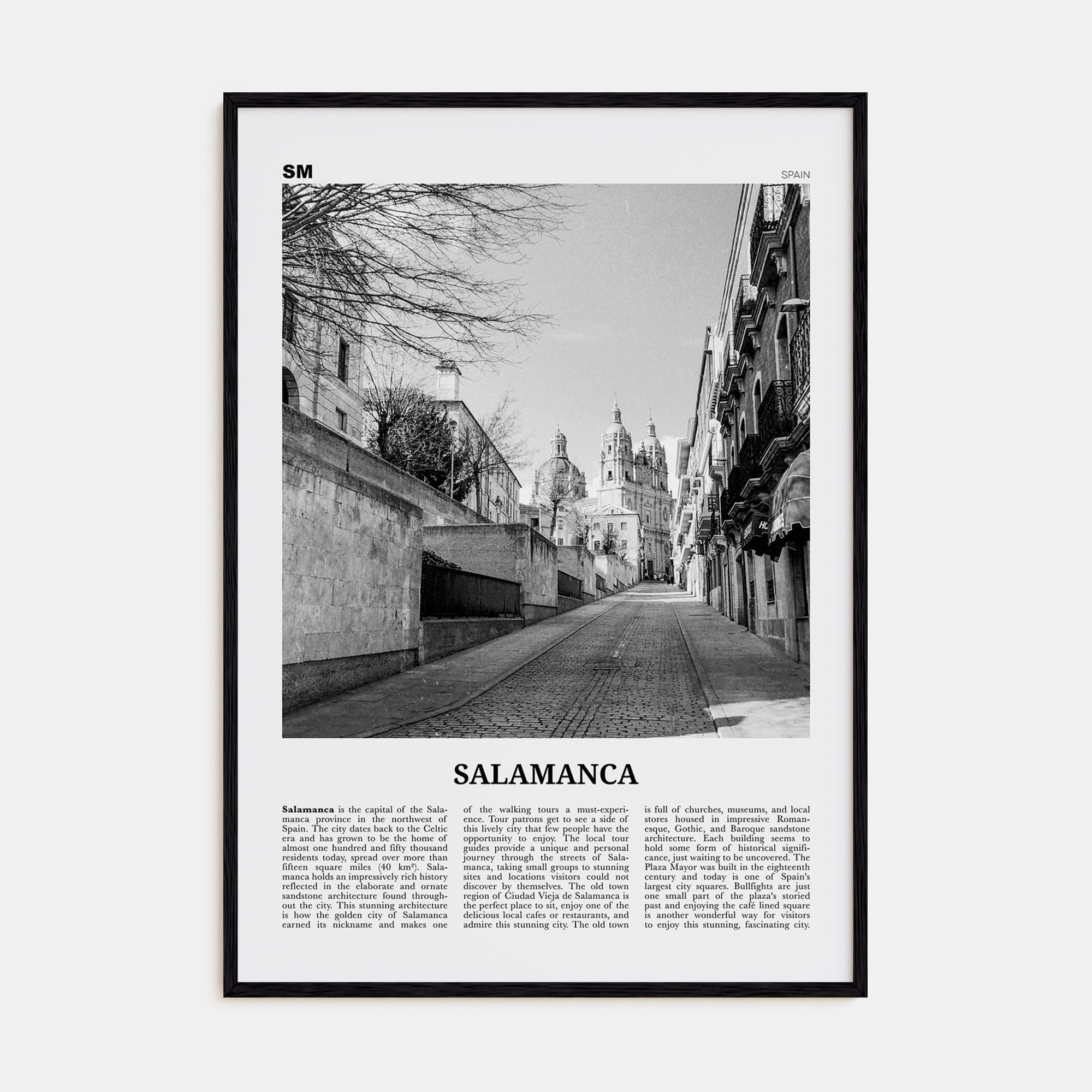 Salamanca Poster Black Wood / 8x12 in Nbourhood Travel B&W Poster