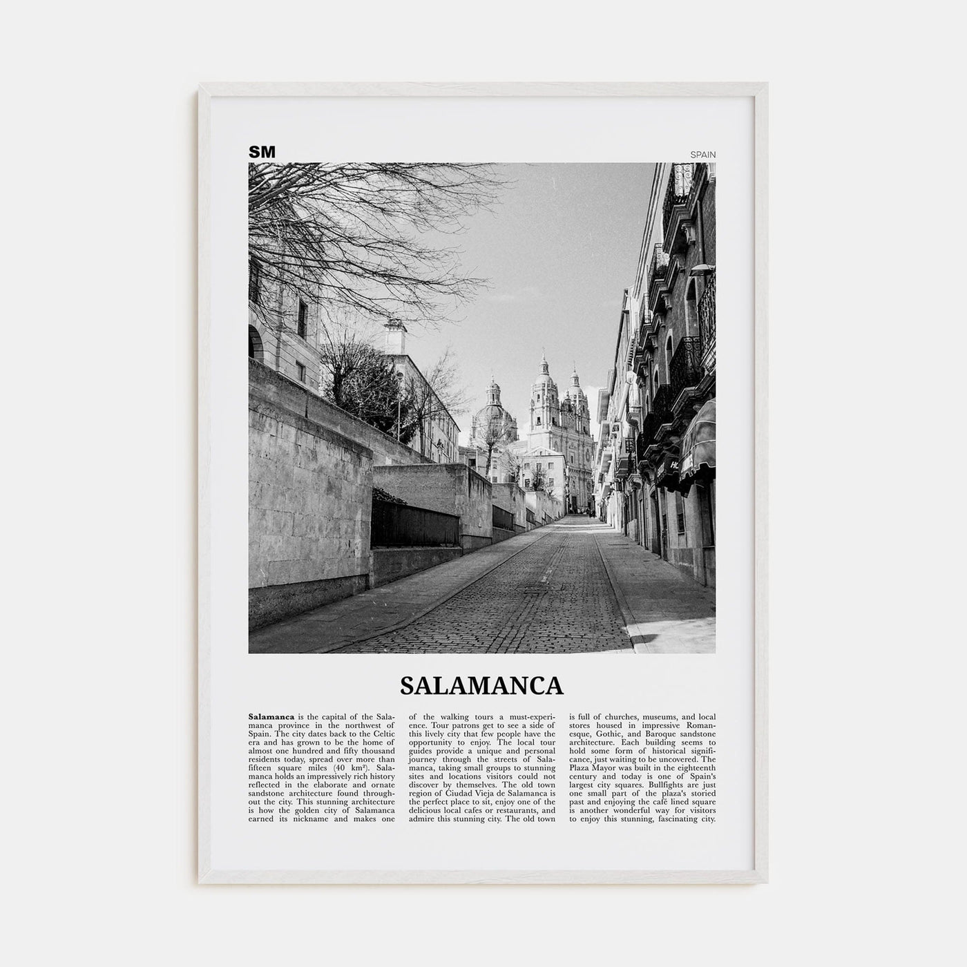 Salamanca Poster White Wood / 8x12 in Nbourhood Travel B&W Poster