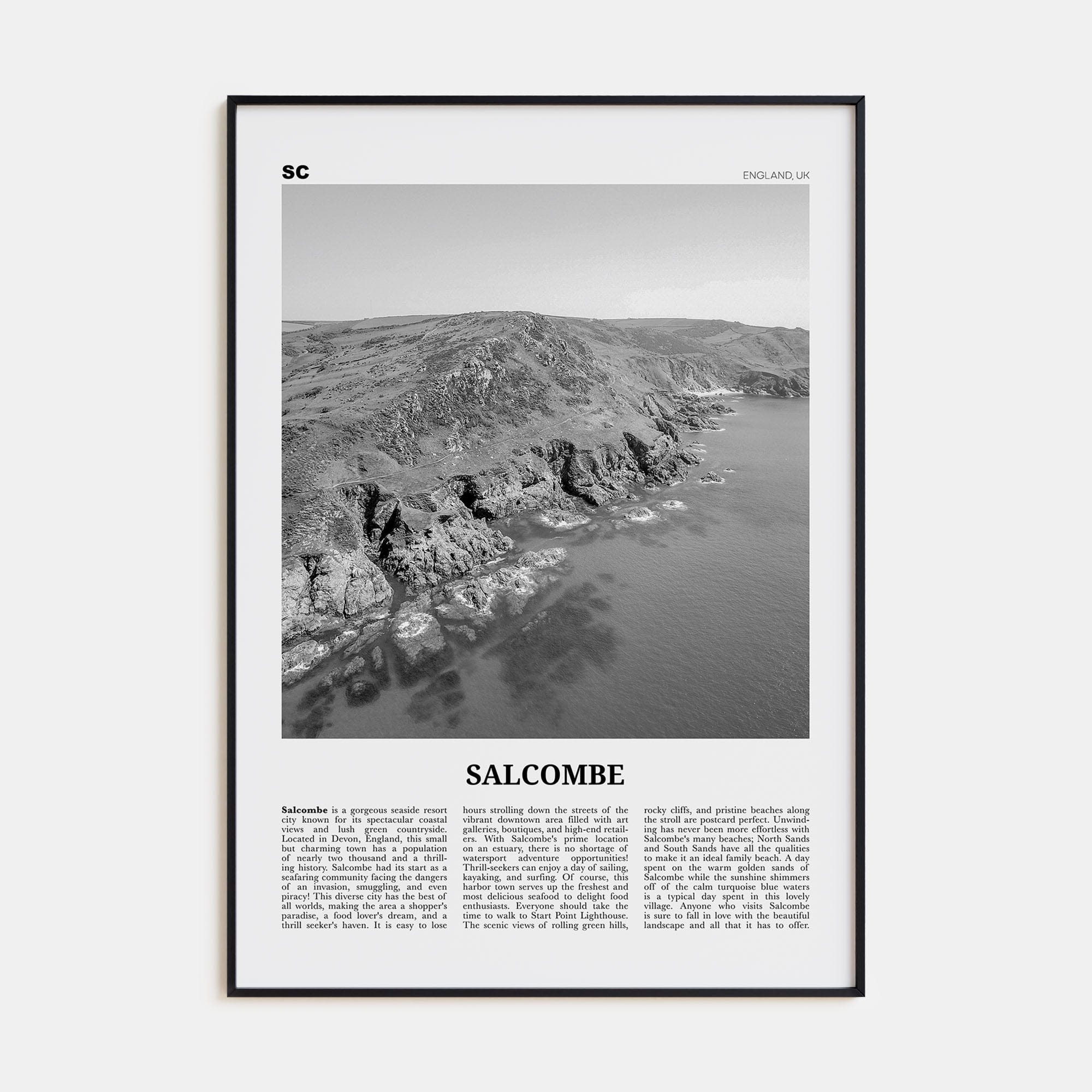 Salcombe Poster Black Metal / 8x12 in Nbourhood Travel B&W Poster