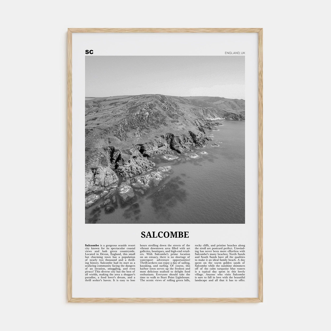 Salcombe Poster Natural Wood / 8x12 in Nbourhood Travel B&W Poster