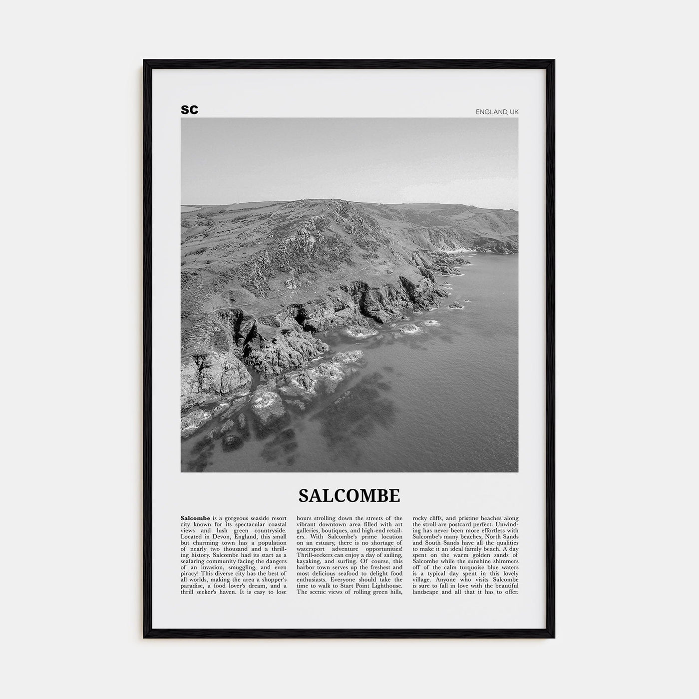 Salcombe Poster Black Wood / 8x12 in Nbourhood Travel B&W Poster