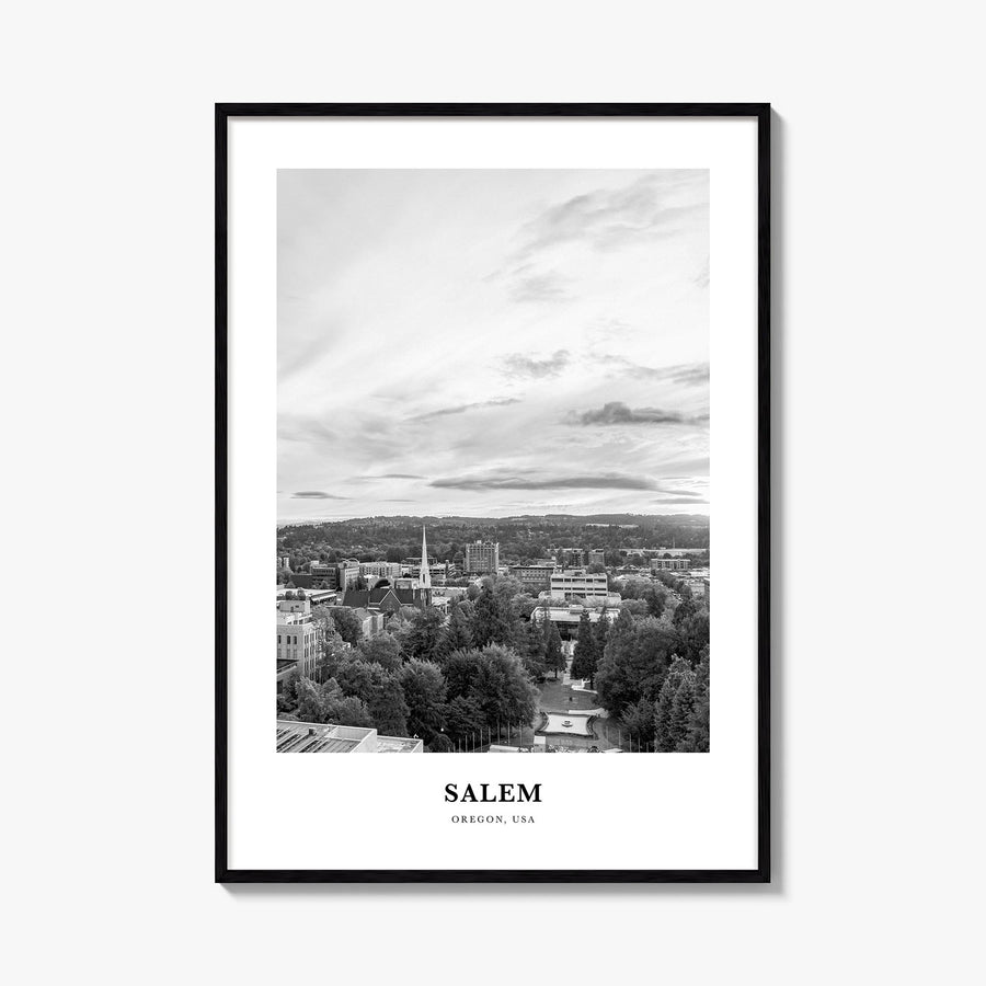 Salem, Oregon black & white classic poster of Oregon, USA – vertical wall art, unframed print shown in interior mockup