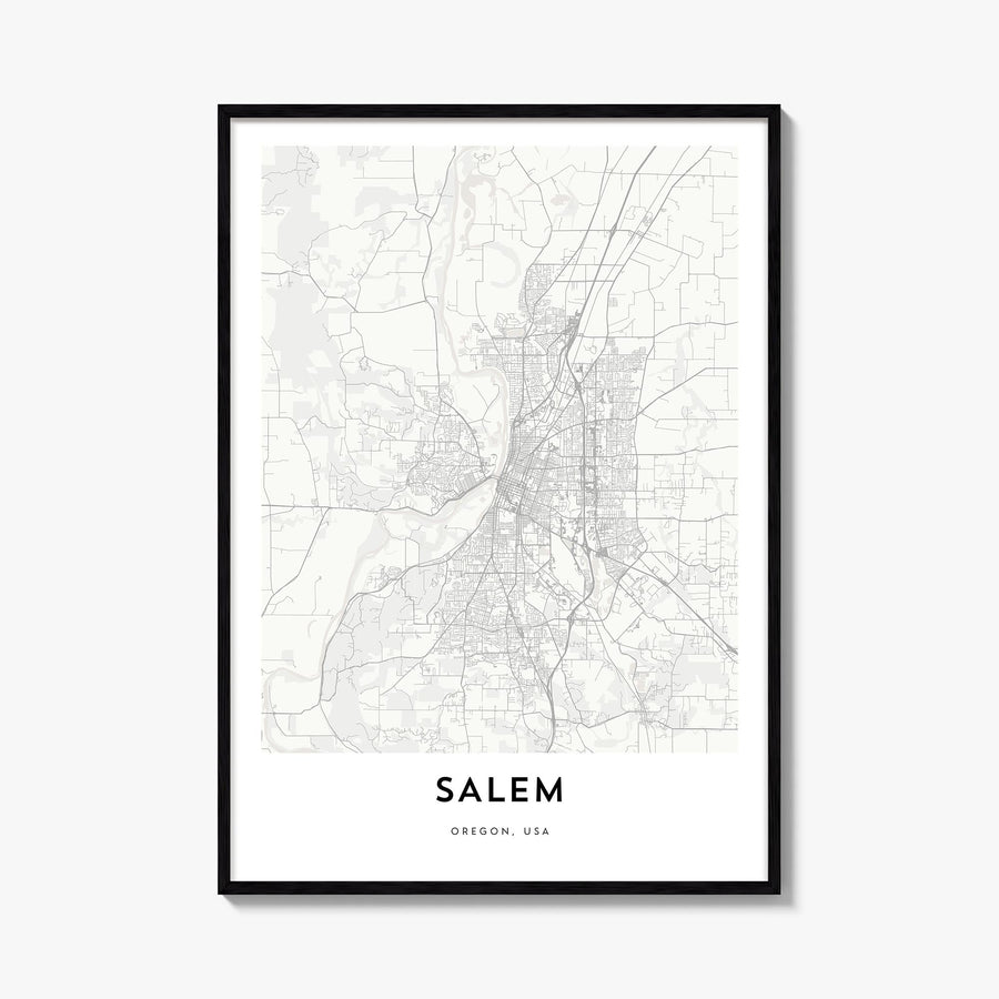 Salem, Oregon black & white map poster of Oregon, USA – vertical wall art, unframed print shown in interior mockup