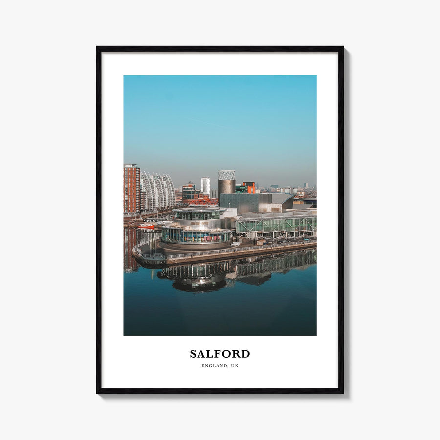 Salford colorful classic poster of United Kingdom – vertical wall art, unframed print shown in interior mockup