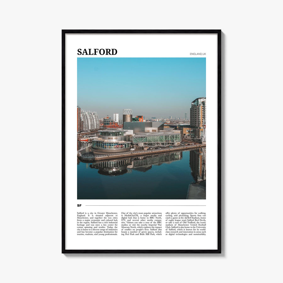 Salford colorful travel poster of United Kingdom – vertical wall art, unframed print shown in interior mockup