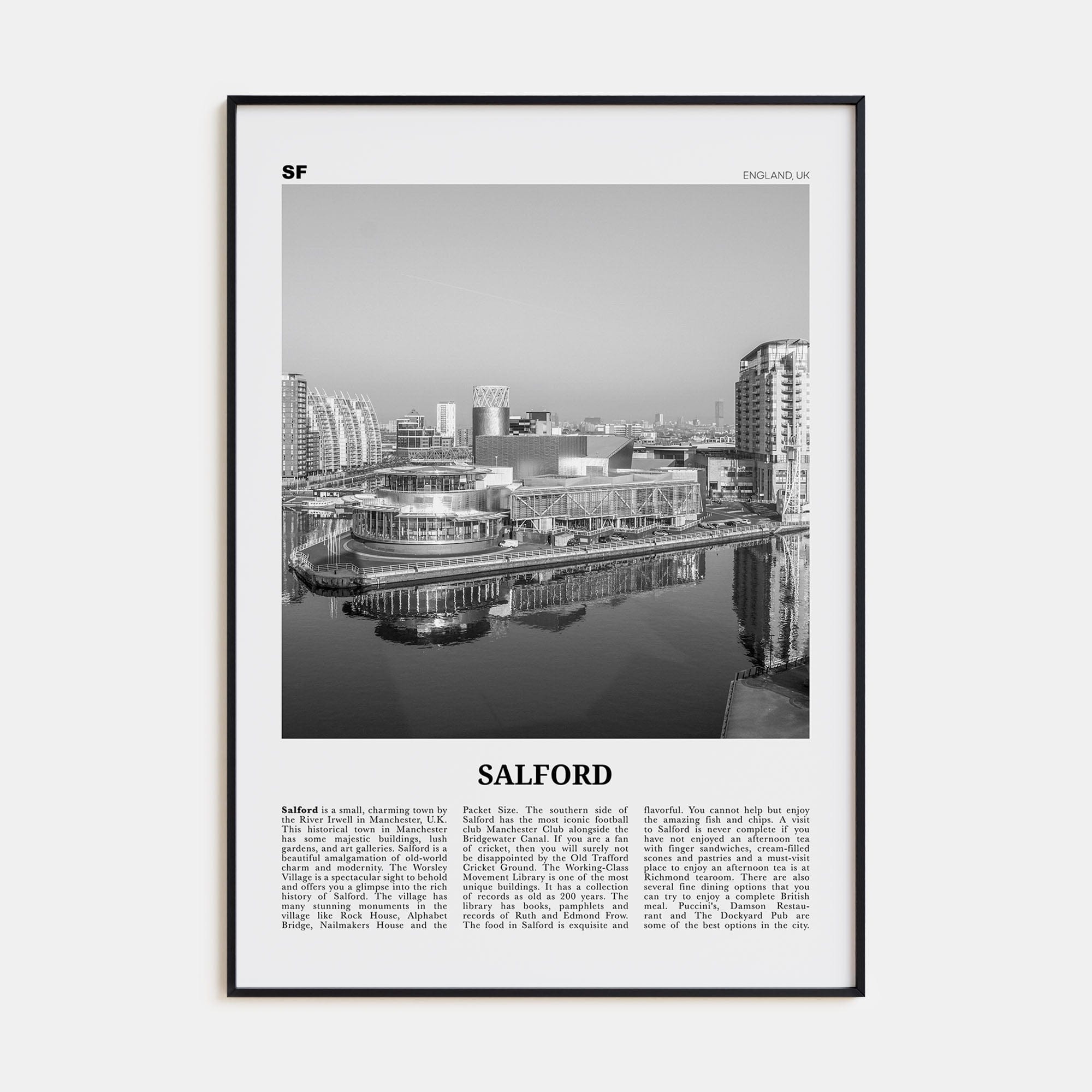 Salford Poster Black Metal / 8x12 in Nbourhood Travel B&W Poster