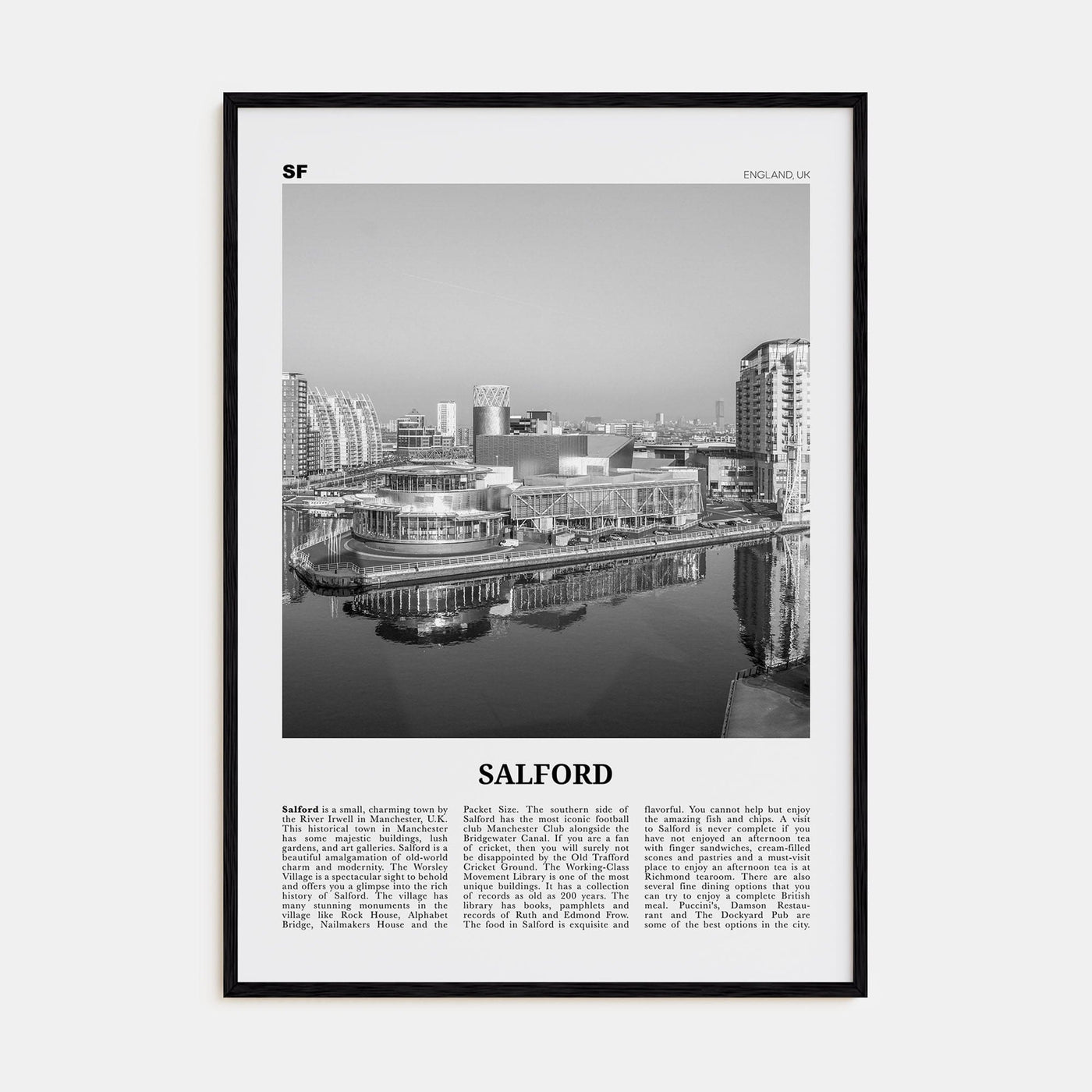 Salford Poster Black Wood / 8x12 in Nbourhood Travel B&W Poster