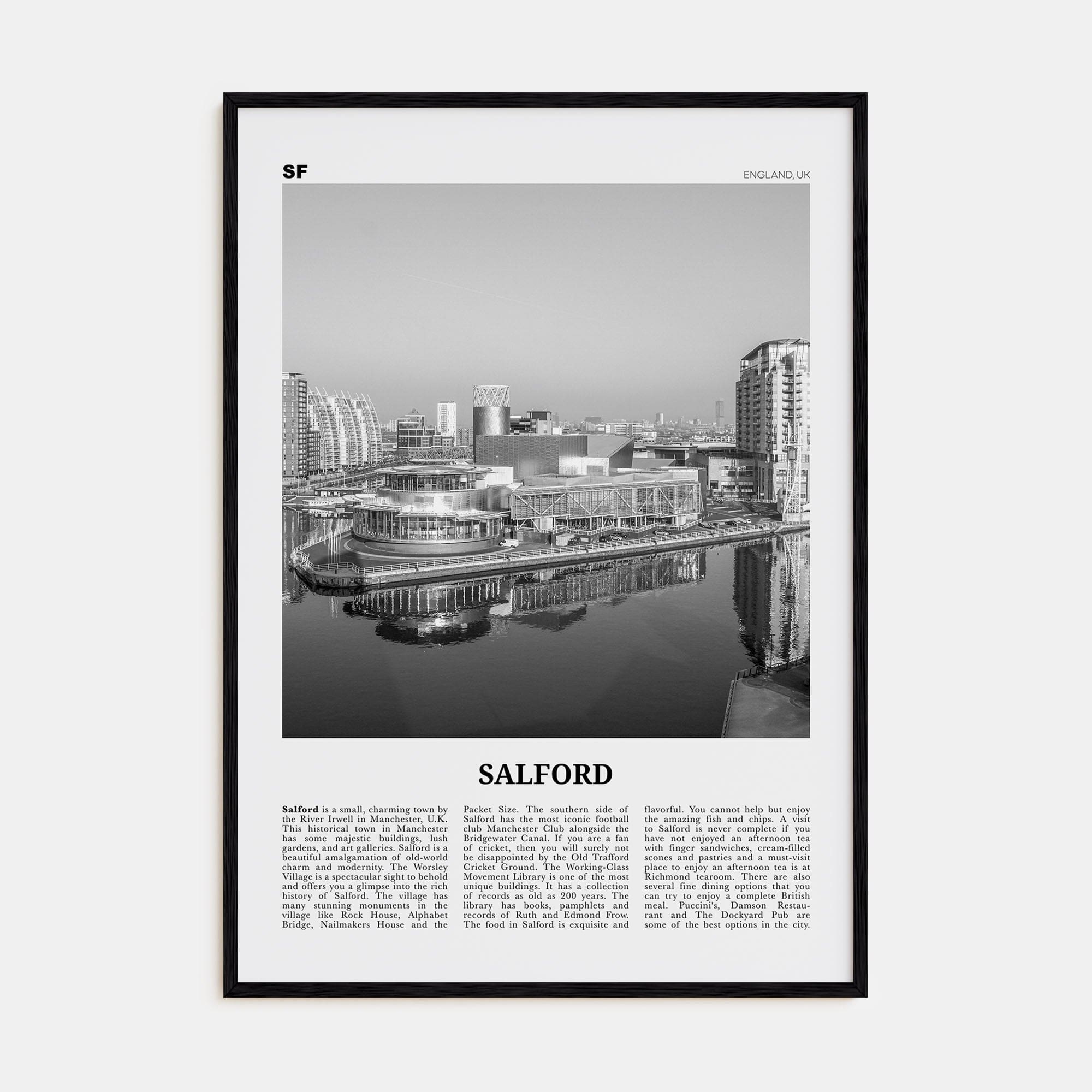 Salford Poster Black Wood / 8x12 in Nbourhood Travel B&W Poster