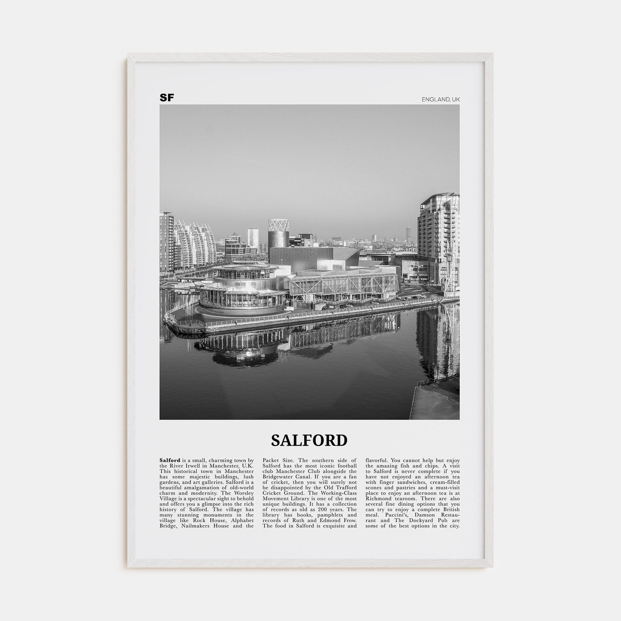 Salford Poster White Wood / 8x12 in Nbourhood Travel B&W Poster