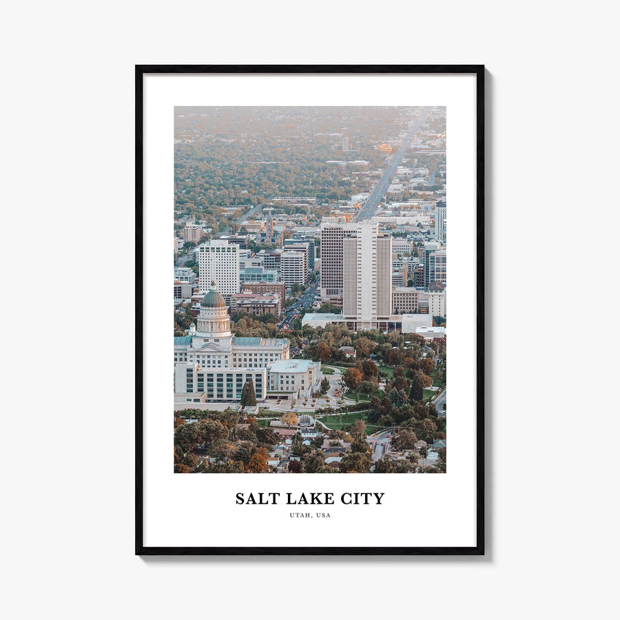 Salt Lake City colorful classic poster of Utah, USA – vertical wall art, unframed print shown in interior mockup