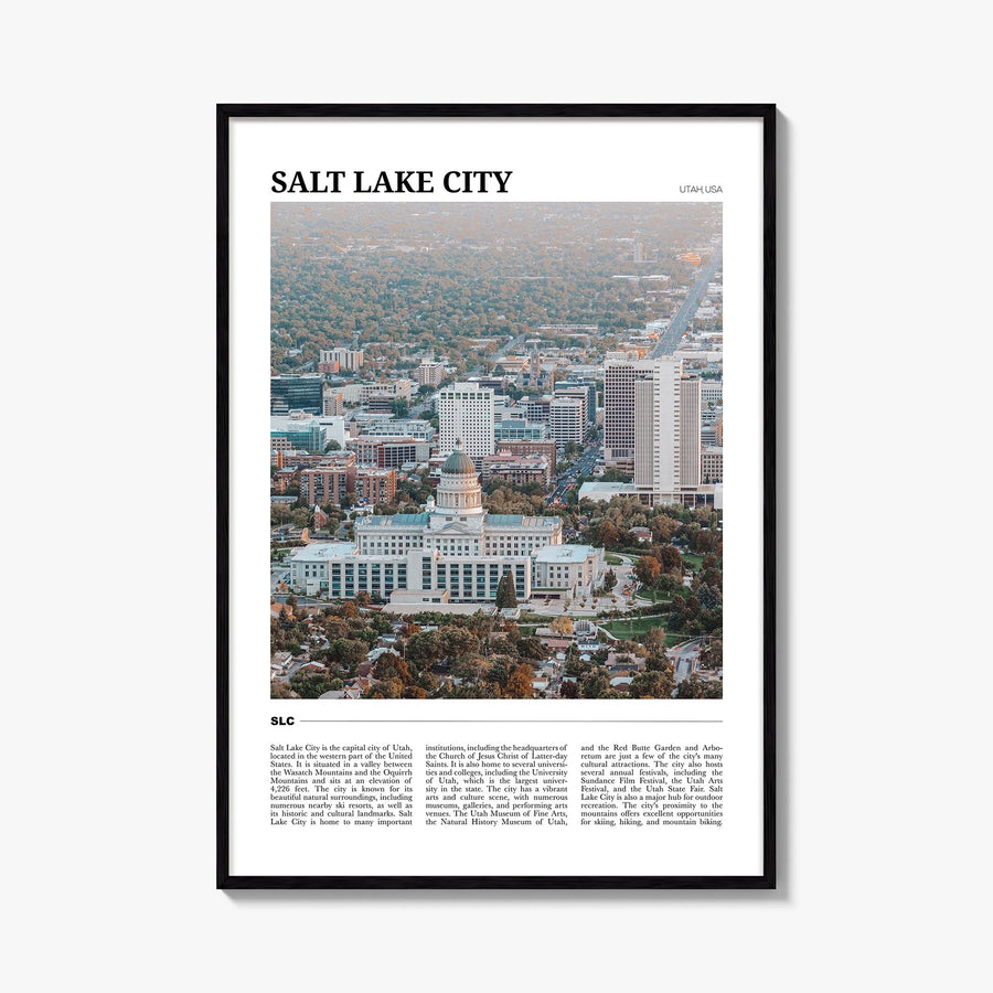 Salt Lake City colorful travel poster of Utah, USA – vertical wall art, unframed print shown in interior mockup