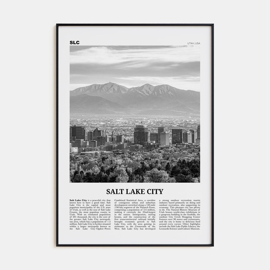 Salt Lake City No 1 Poster Black Metal / 8x12 in Nbourhood Travel B&W Poster