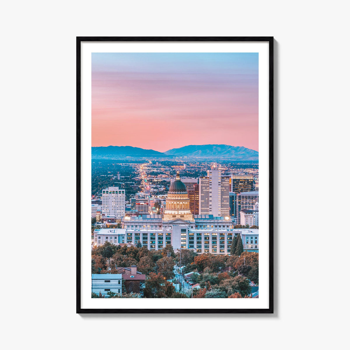 Salt Lake City no. 2 colorful photo poster of Utah, USA – vertical wall art, unframed print shown in interior mockup