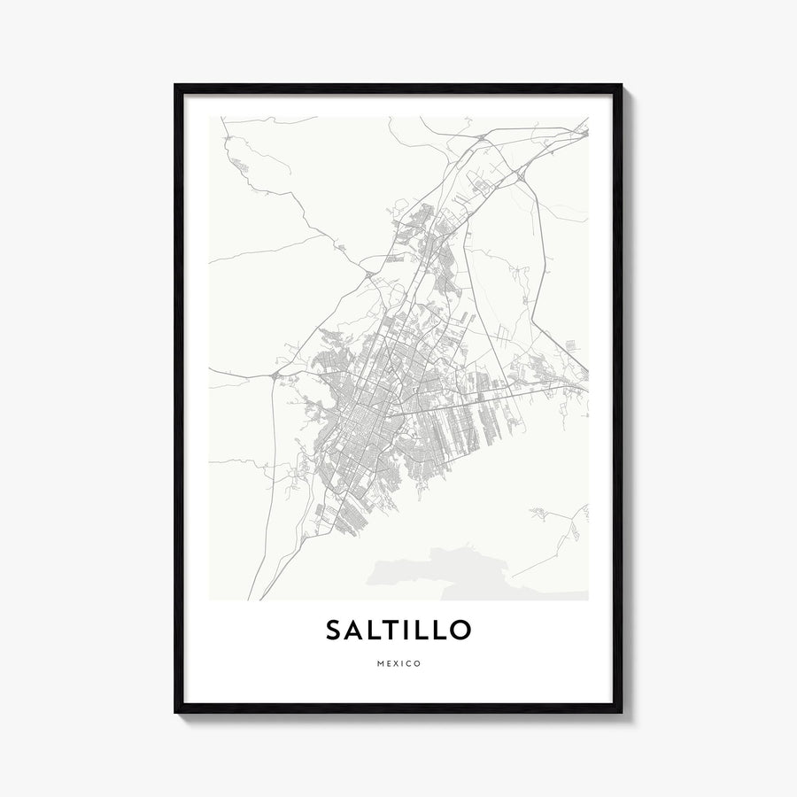Saltillo black & white map poster of Mexico – vertical wall art, unframed print shown in interior mockup