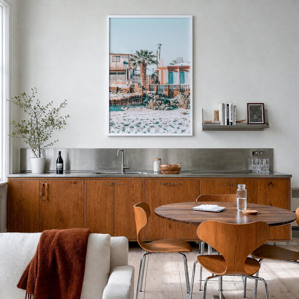 Salton Sea Beach colorful photo poster of California, USA – vertical wall art in white wood frame, hanging on wall