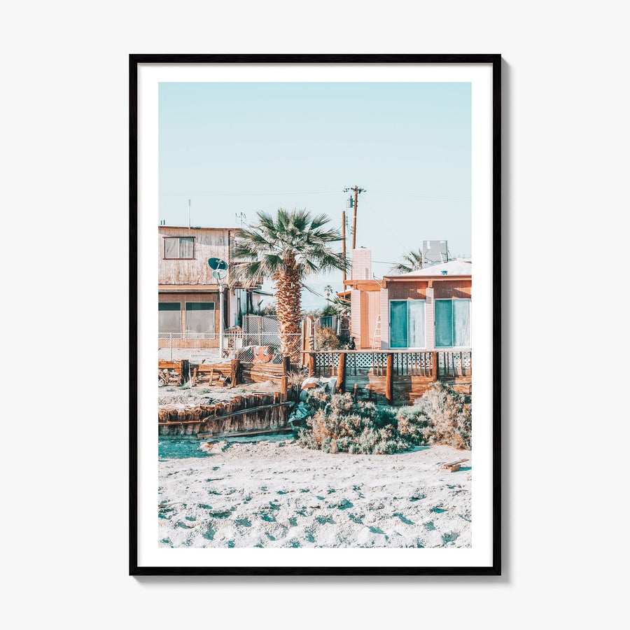 Salton Sea Beach Photo Poster, framed poster mockup, white border