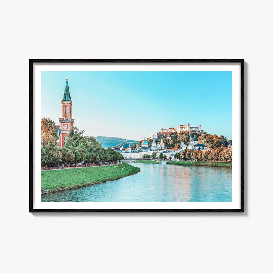Salzburg colorful photo poster of Austria – horizontal wall art, unframed print shown in interior mockup