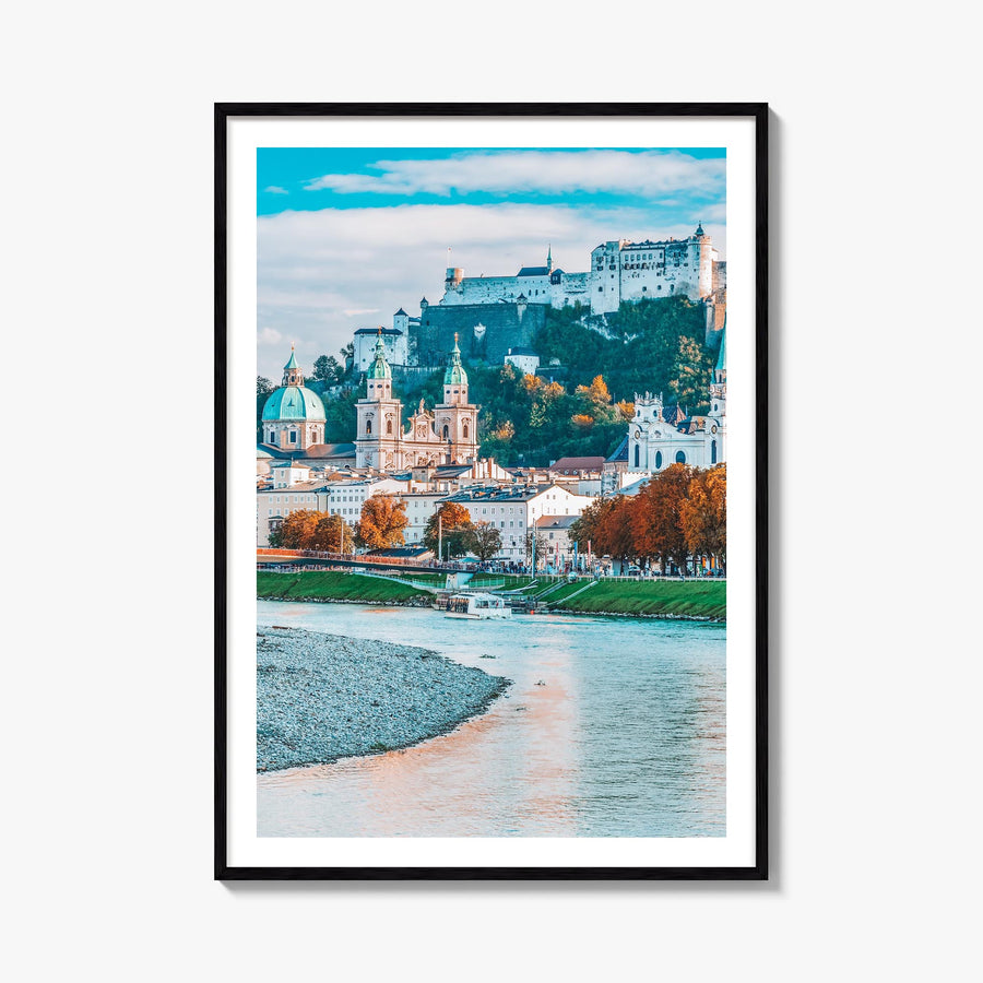 Salzburg no. 1 colorful photo poster of Austria – vertical wall art, unframed print shown in interior mockup