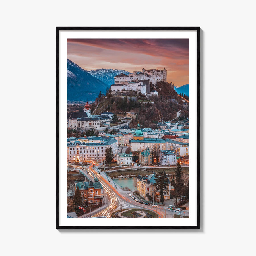 Salzburg no. 2 colorful photo poster of Austria – vertical wall art, unframed print shown in interior mockup