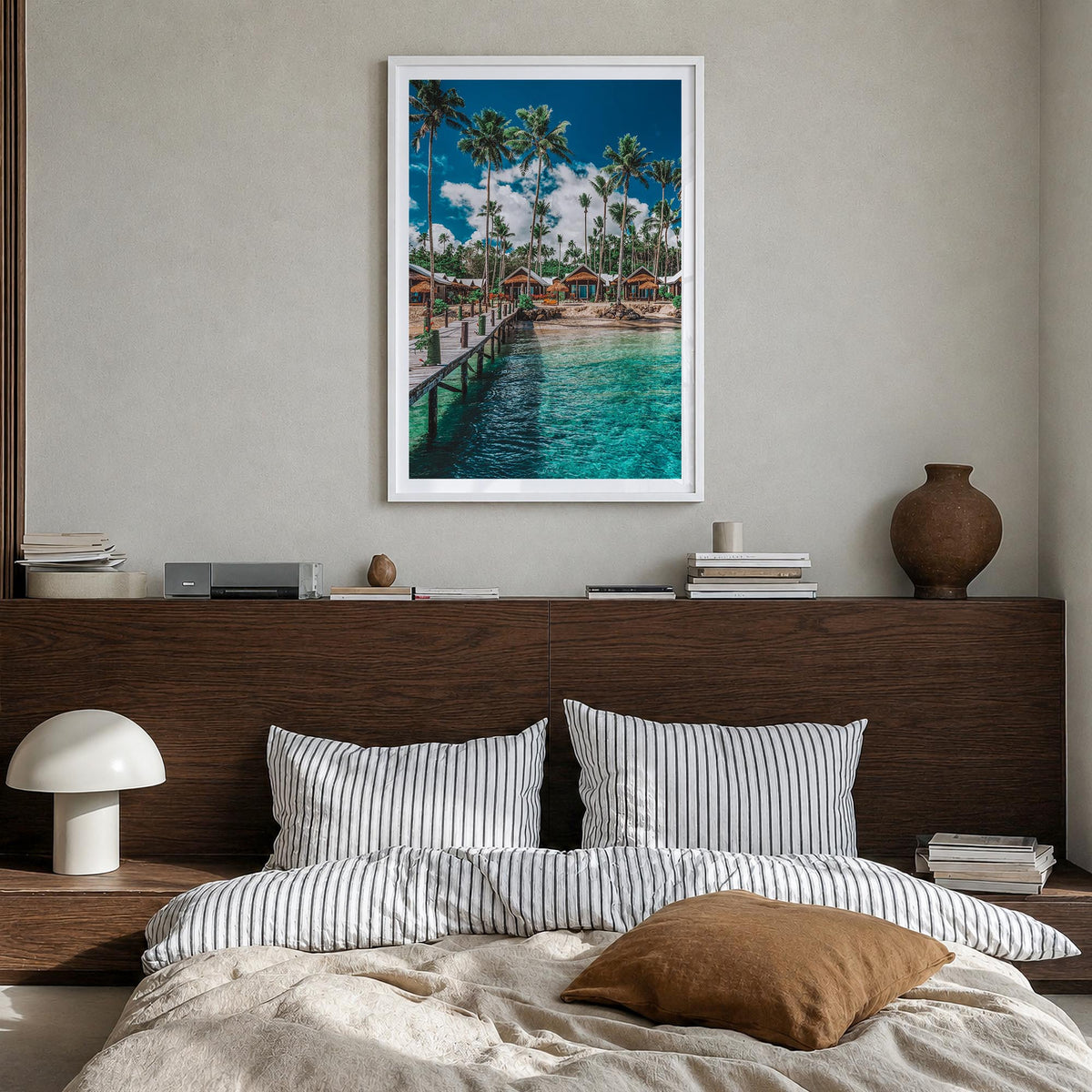 Samoa colorful photo poster of Oceania – vertical wall art in white wood frame with white border, hanging on wall