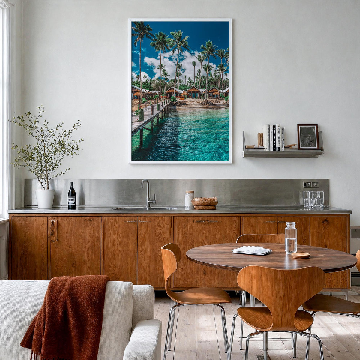 Samoa colorful photo poster of Oceania – vertical wall art in white wood frame, hanging on wall