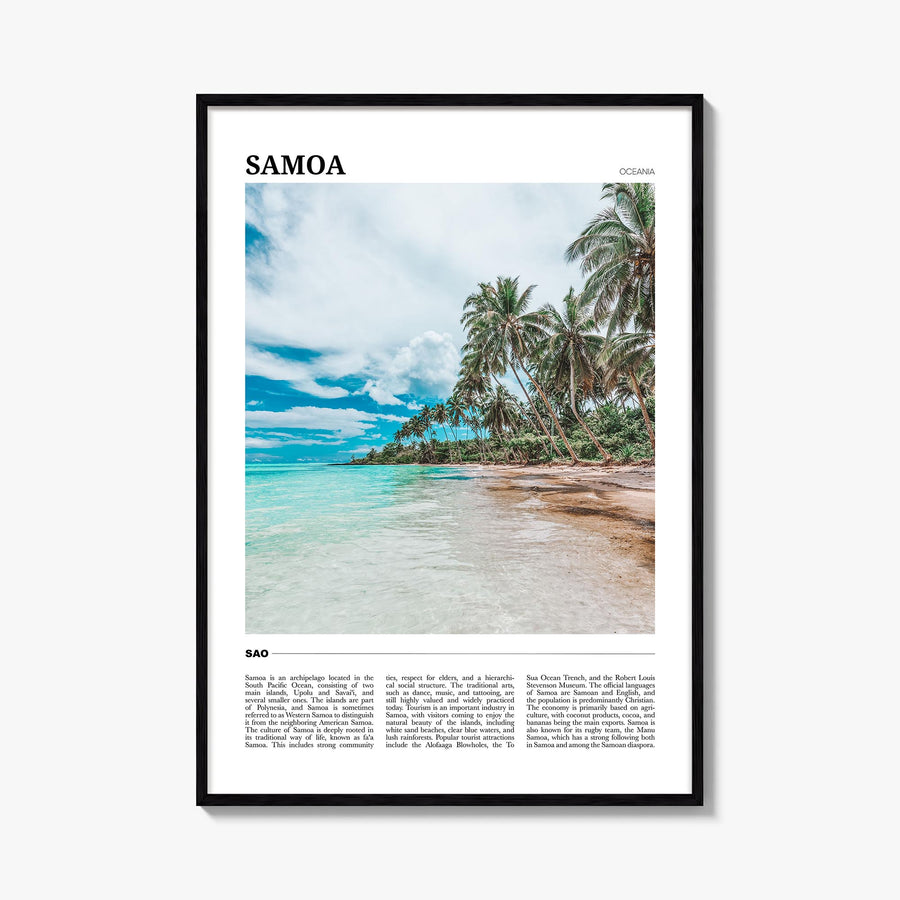 Samoa colorful travel poster of Oceania – vertical wall art, unframed print shown in interior mockup