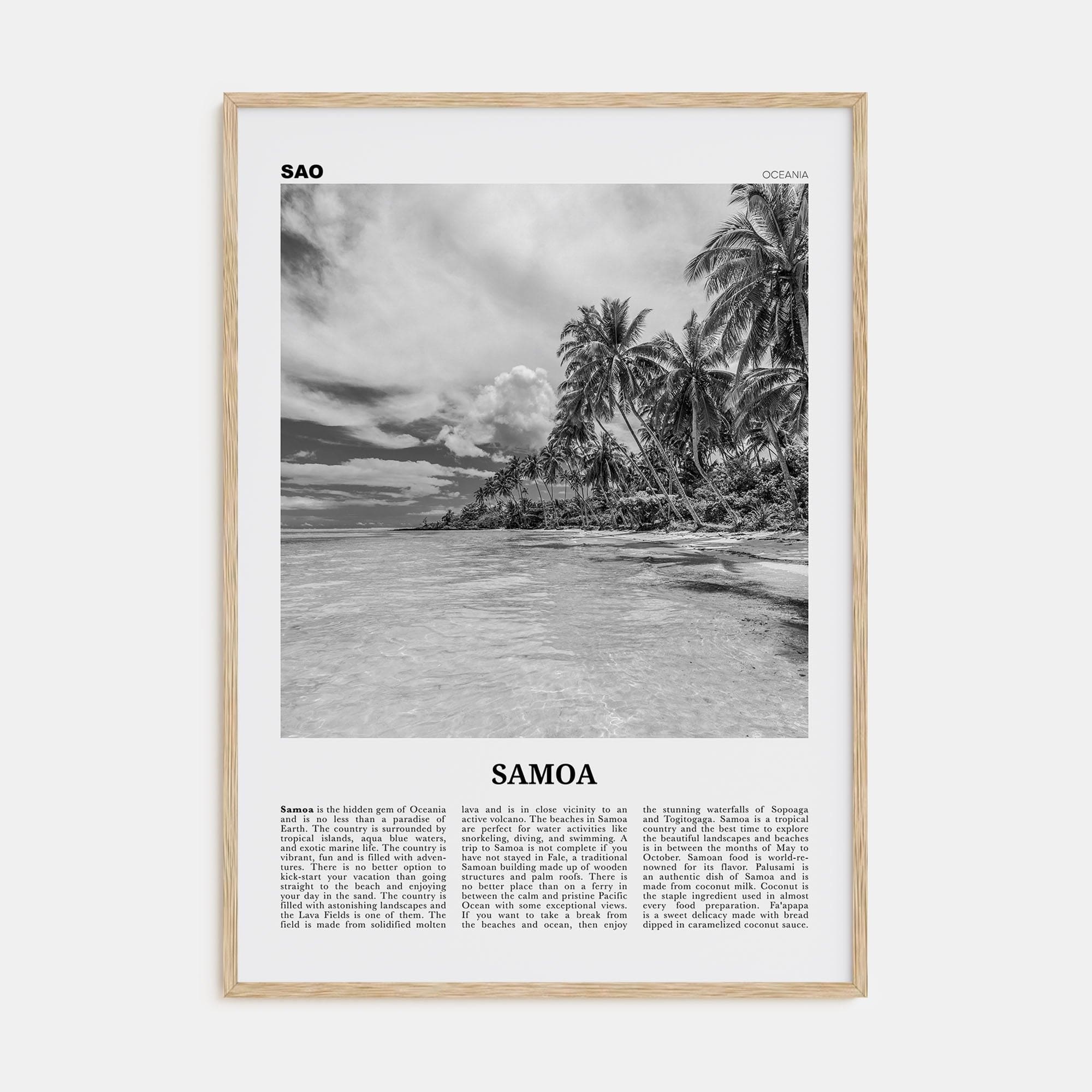 Samoa Poster Natural Wood / 8x12 in Nbourhood Travel B&W Poster