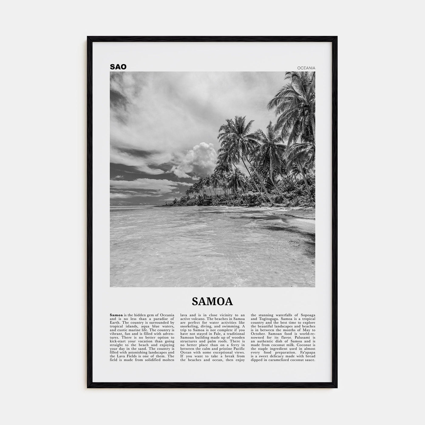 Samoa Poster Black Wood / 8x12 in Nbourhood Travel B&W Poster