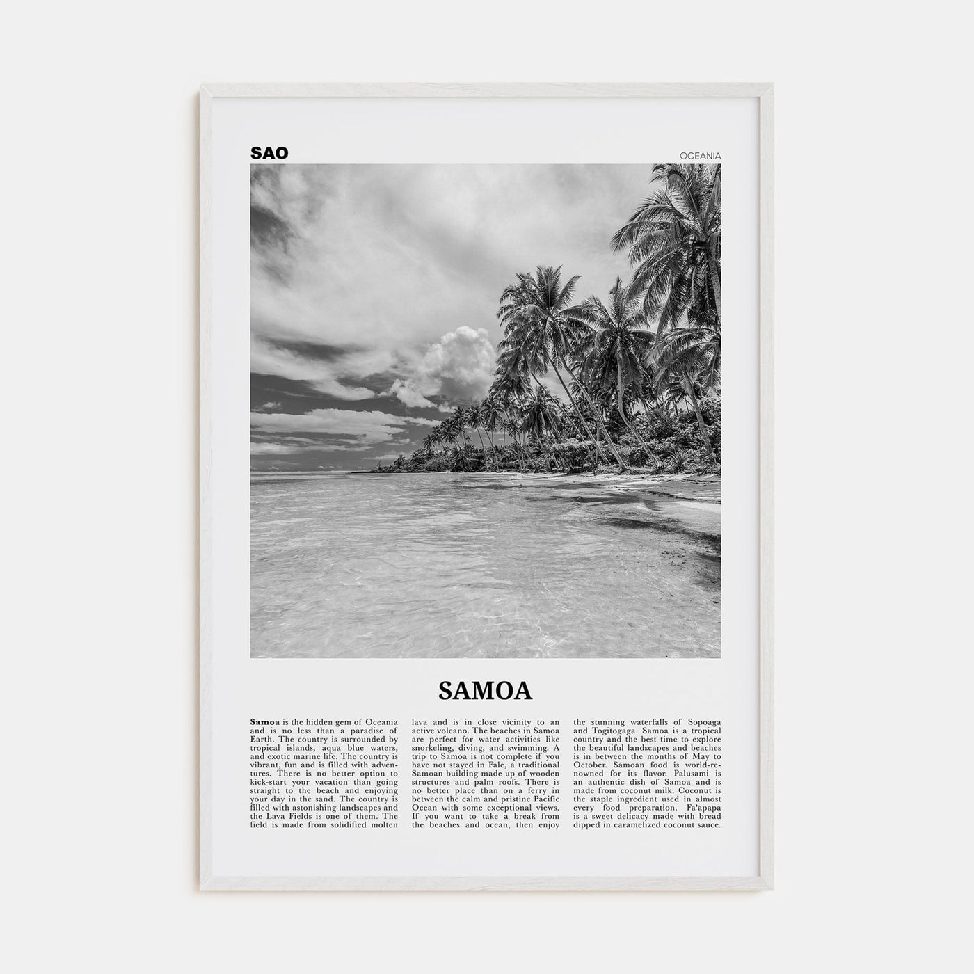 Samoa Poster White Wood / 8x12 in Nbourhood Travel B&W Poster